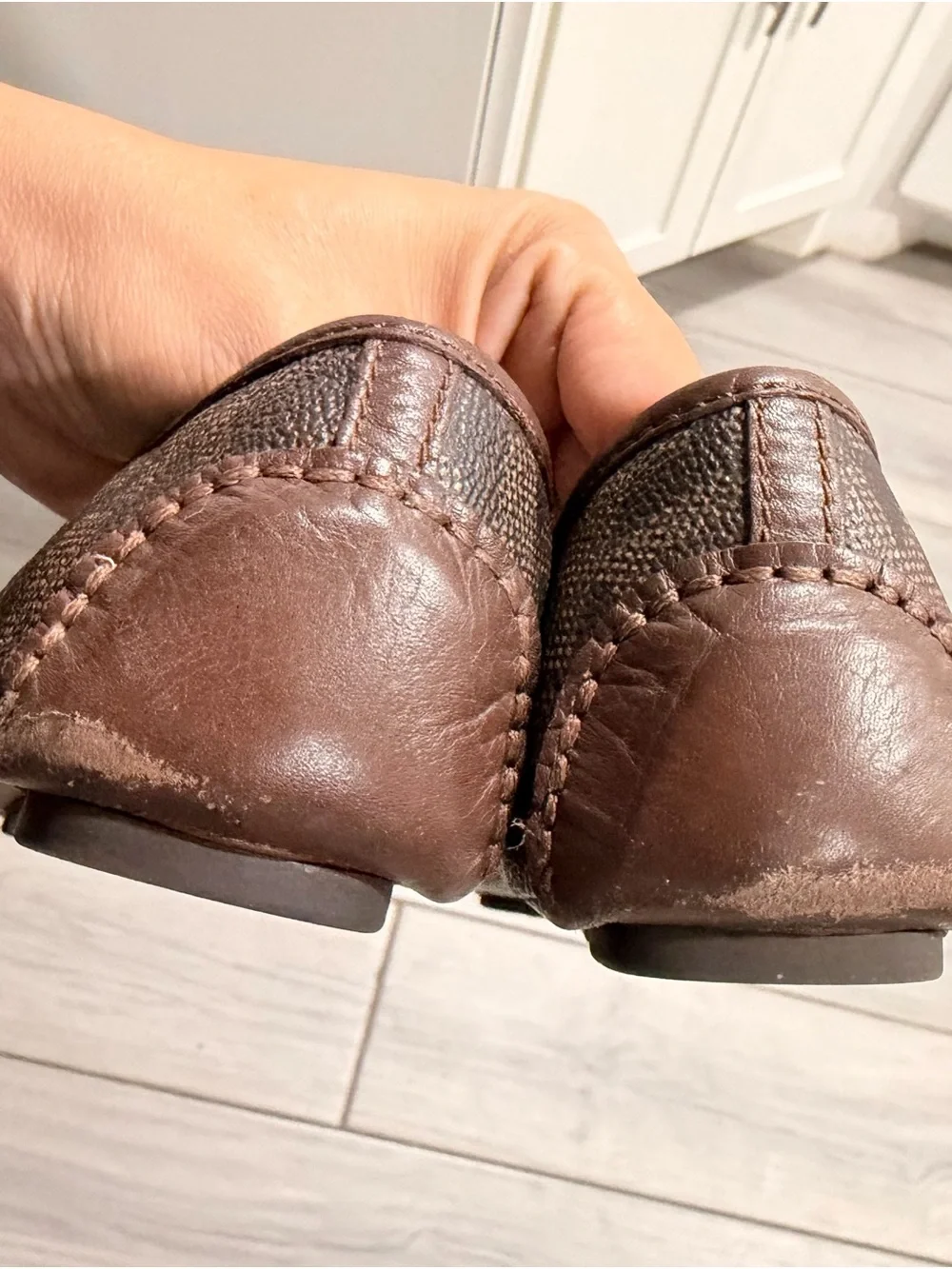 Michael Kors Brown Logo-Embellished Leather Loafers with Gold Hardware